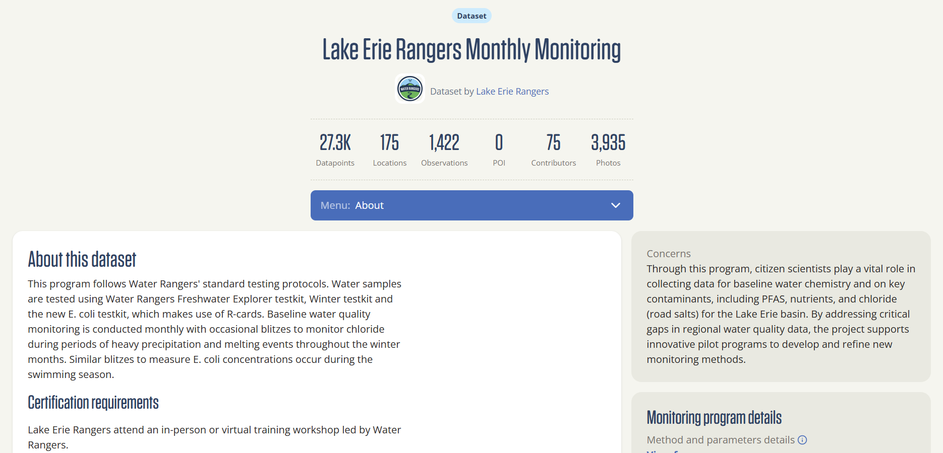 A dataset's about page.
